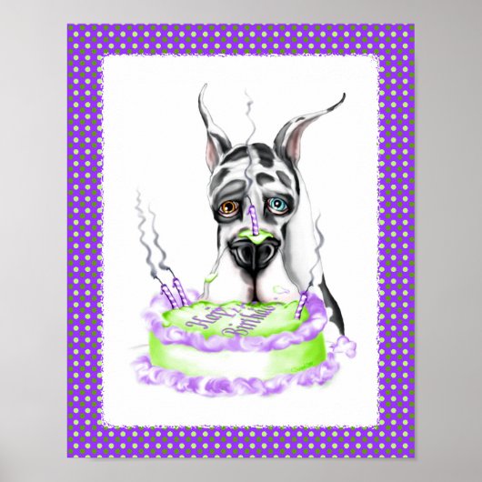 Great Dane Harlequin Birthday Cake Poster (Voorkant)
