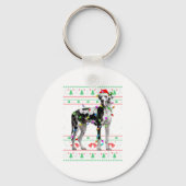 Great Dane Harlequin Dog Christmas Ugly Sweater Li Sleutelhanger (Voorkant)
