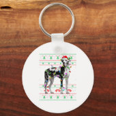 Great Dane Harlequin Dog Christmas Ugly Sweater Li Sleutelhanger (Voorkant)