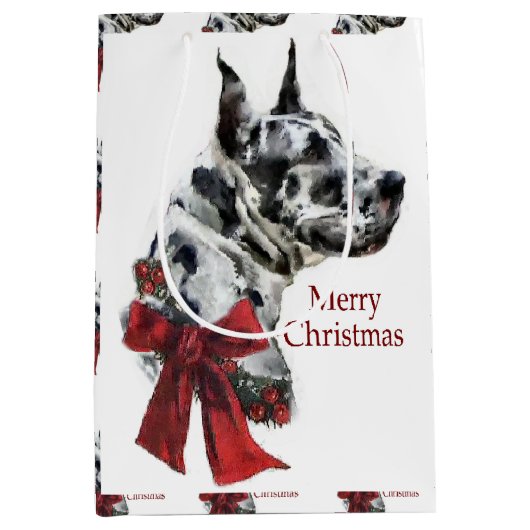 Great Dane (Harlequin) Kerstmis Medium Cadeauzakje (Voorkant)