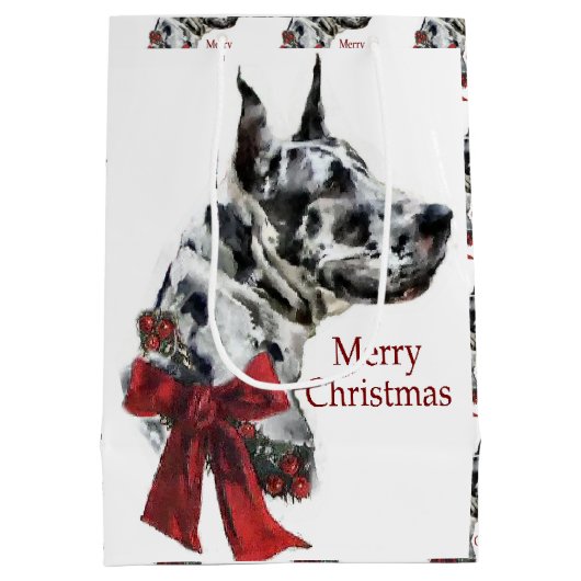 Great Dane (Harlequin) Kerstmis Medium Cadeauzakje (Achterkant)