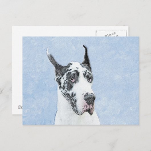 Great Dane (Harlequin) schilderen - Oorspronkelijk Briefkaart (Voorkant / Achterkant)