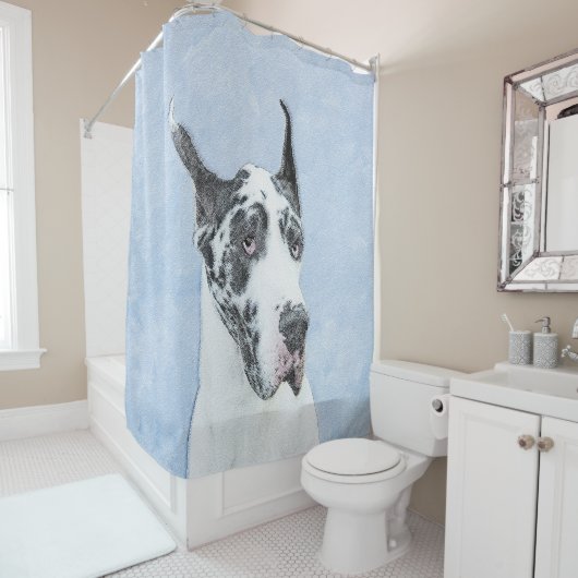 Great Dane (Harlequin) schilderen - Oorspronkelijk Douchegordijn (In situ)