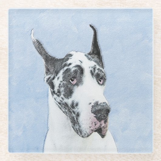 Great Dane (Harlequin) schilderen - Oorspronkelijk Glazen Onderzetter (Voorkant)