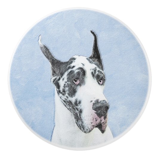 Great Dane (Harlequin) schilderen - Oorspronkelijk Keramische Knop (Voorkant)