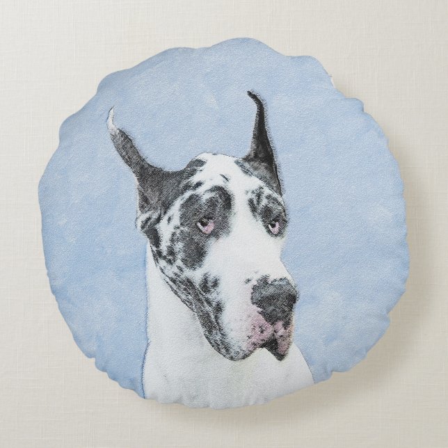 Great Dane (Harlequin) schilderen - Oorspronkelijk Rond Kussen (Achterkant)