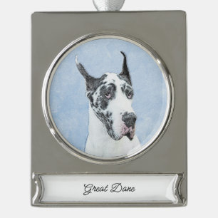 Great Dane (Harlequin) schilderen - Oorspronkelijk Verzilverd Banner Ornament