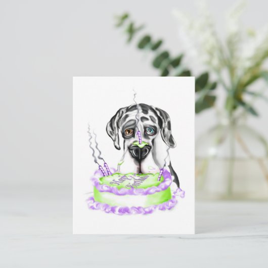 Great Dane Harlequin UC Birthday Cake Kaart (Staand voorkant)