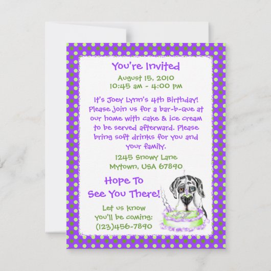 Great Dane Harlequin UC Birthday Cake Kaart (Achterkant)