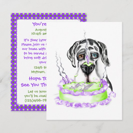 Great Dane Harlequin UC Birthday Cake Kaart (Voorkant / Achterkant)