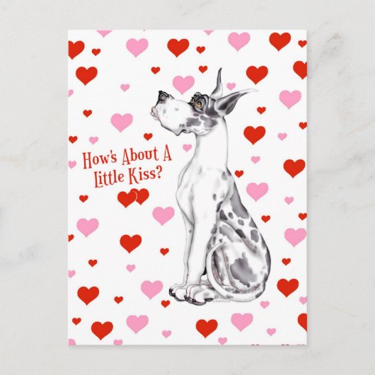 Great Dane Harlequin Valentijnsdag Kiss Feestdagenkaart (Voorkant)