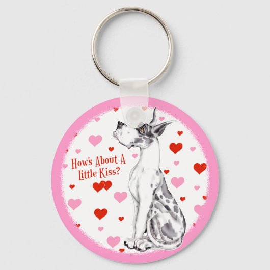Great Dane Harlequin Valentijnsdag Kiss Sleutelhanger (Voorkant)