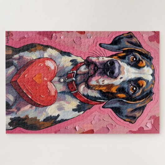 Great Dane Hiding Behind Valentine Candy Box Legpuzzel (Horizontaal)