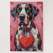 Great Dane Hiding Behind Valentine Candy Box Legpuzzel (Verticaal)