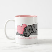Great Dane Holds Heart Black UC Tweekleurige Koffiemok (Links)