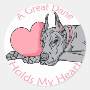 Great Dane Holds Heart Blue Ronde Sticker