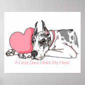 Great Dane Holds Heart Harlequin Poster (Voorkant)