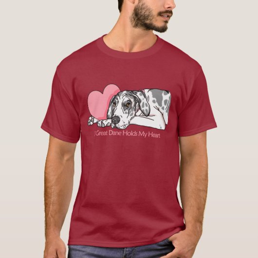 Great Dane Holds Heart Harlequin UC T-shirt (Voorkant)