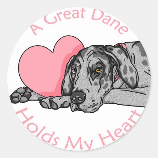 Great Dane Holds Heart Merle UC Ronde Sticker (Voorkant)