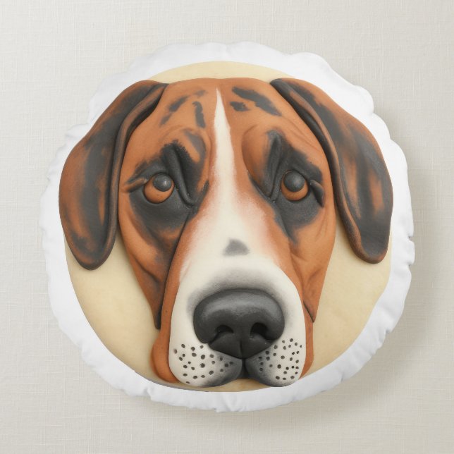 Great Dane Hond 3D Geïnspireerd Rond Kussen (Voorkant)