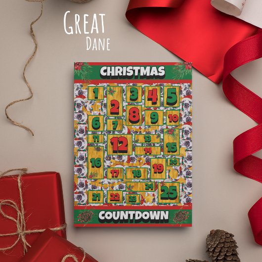 Great Dane hond Countdown Kerst Adventkalender Feestdagenkaart