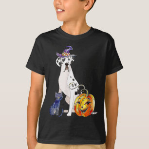 Great Dane Hond Halloween Harlekijn Heks Pompoen T-shirt