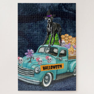 Great Dane Hond Halloween Truck Schrik Nacht Legpuzzel
