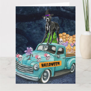 Great Dane-hond Halloween-vrachtwagen Griezelnacht Kaart