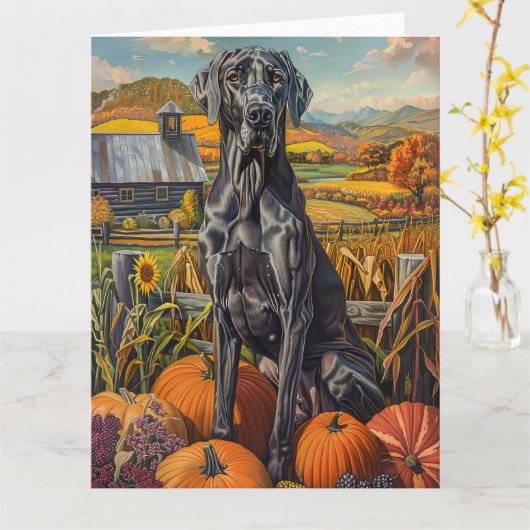Great Dane Hond Herfst Oogst Dankdag Kaart (Gele Bloem)