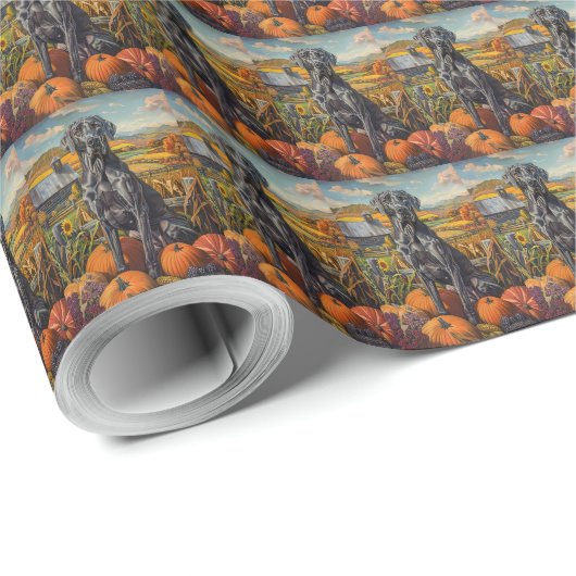 Great Dane Hond Herfst Oogst Thanksgiving Cadeaupapier (Rol Hoek)