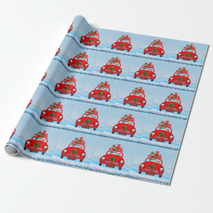 Great Dane-hond in auto met kerstman  Cadeaupapier