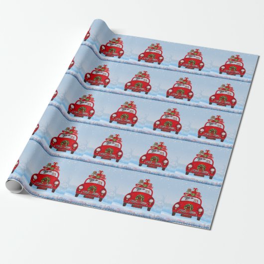 Great Dane-hond in auto met kerstman Cadeaupapier (Uitgerold)