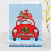 Great Dane-hond in auto met kerstman  Kaart (Gele Bloem)