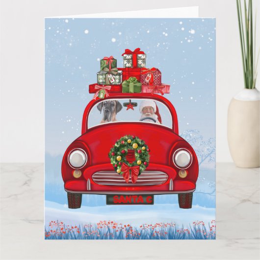 Great Dane-hond in auto met kerstman  Kaart (Voorkant)