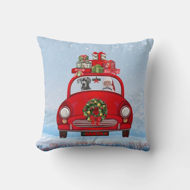 Great Dane-hond in auto met kerstman Kussen (Voorkant)