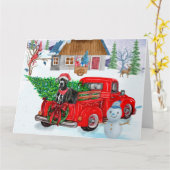 Great Dane-hond in kerstbezorgingswagen sneeuw Kaart (Gele Bloem)