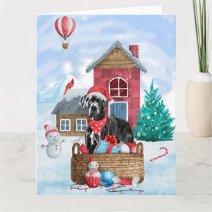 Great Dane-hond in sneeuw Kerstmis hondenhok  Kaart