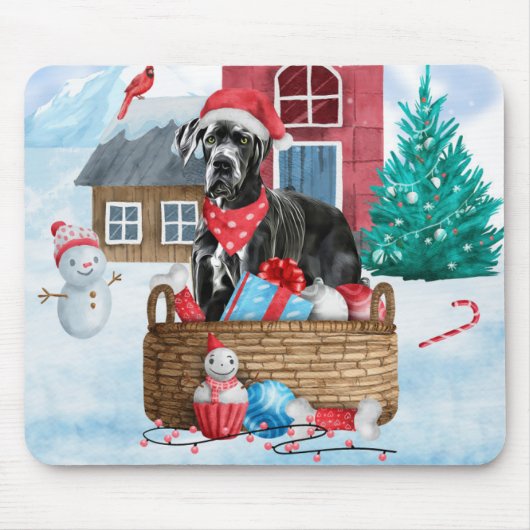 Great Dane-hond in sneeuw Kerstmis Hondenhok  Muismat (Voorkant)