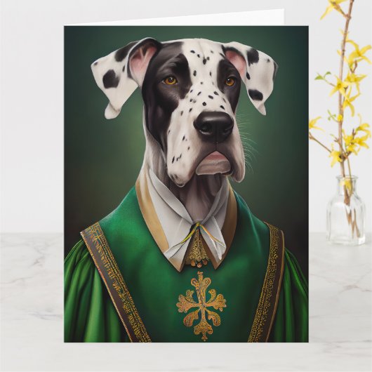 Great Dane-hond in St. Patrick's Day-jurk Kaart (Gele Bloem)
