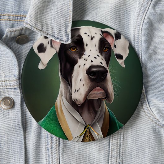 Great Dane-hond in St. Patrick's Day-jurk Ronde Button 6,0 Cm (In situ)
