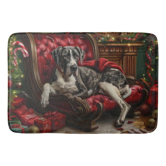 Great Dane Hond Kerst Feestelijk Badmat (Voorkant)