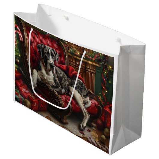 Great Dane Hond Kerst Feestelijk Groot Cadeauzakje (Voorkant Gekanteld)