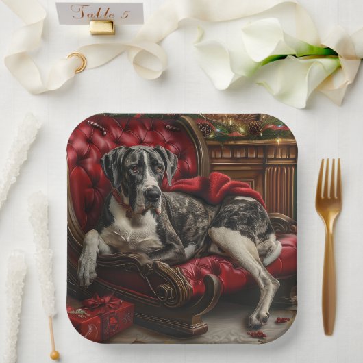 Great Dane Hond Kerst Feestelijk Papieren Bordje (Huwelijk)