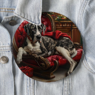 Great Dane Hond Kerst Feestelijk Ronde Button 6,0 Cm