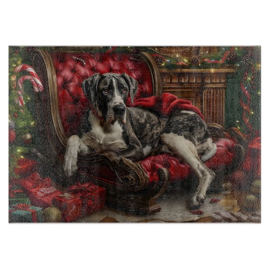 Great Dane Hond Kerst Feestelijk Snijplank (Voorkant)