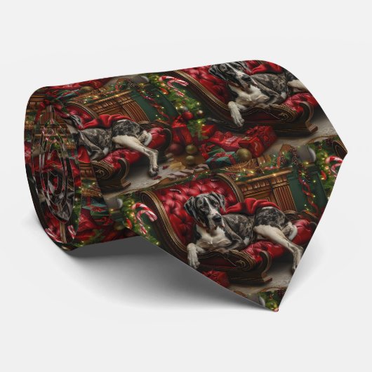 Great Dane Hond Kerst Feestelijk Stropdas (Opgerold)