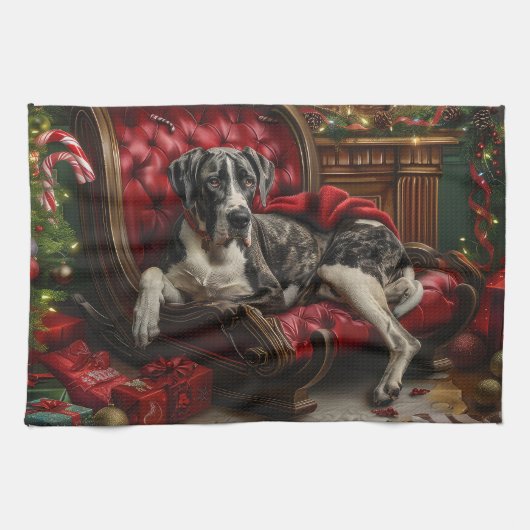 Great Dane Hond Kerst Feestelijk Theedoek (Horizontaal)