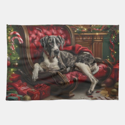 Great Dane Hond Kerst Feestelijk Theedoek (Horizontaal)
