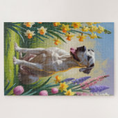 Great Dane-hond lente bloemen schilderij Legpuzzel (Horizontaal)