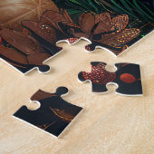 Great Dane-hond met kerstcadeaus bij de open haard Legpuzzel (Zijkant)